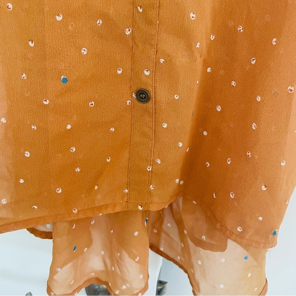 Decree Sheer V-Neck Blouse Orange White Polka Dots Size S - Picture 4 of 12